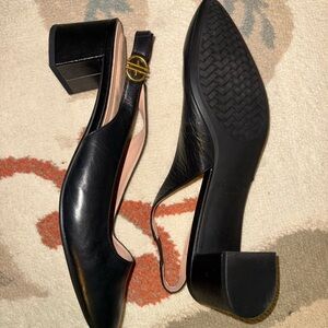Cole Haan Black Slingback Block Heel Pumps w/ Gold Hardware – Size 10